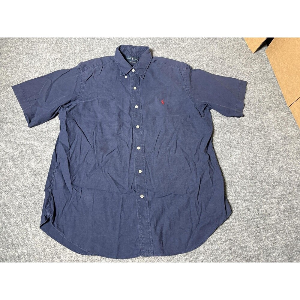 Ralph Lauren Shirt Mens L Blue Short Sleeve Classic Fit Button-Down Logo Casual